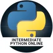 Python Intermediate coding language logo yellow blue on black background 