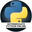 Python Intermediate coding language logo yellow blue on black background