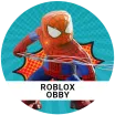Spiderman crouching in front of bright blue background in a circle 