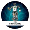 lego mindstorms character in a circle in front of an aqua background