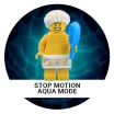 lego character in a bath tub outfit in a circle in front of aqua mode background