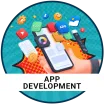 mobile phone apps and phone on blue background