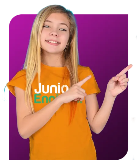 Girl in orange Junior Engineers shirt pointing