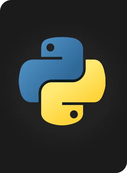 Python coding language logo yellow blue on black background 