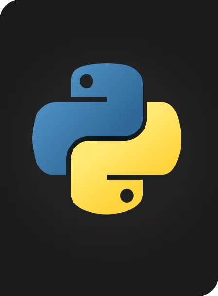 Python coding language logo yellow blue on black background