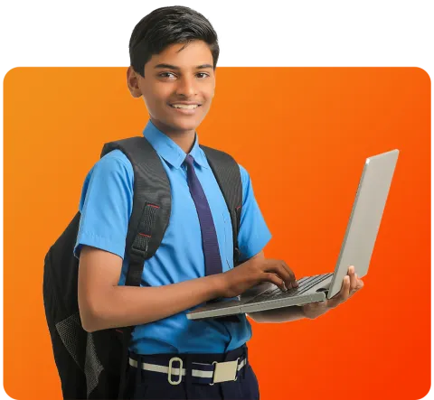 School student in uniform with laptop open