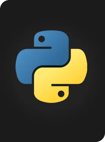 Python coding language logo yellow blue on black background
