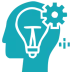 Teal Icon human head with lightbulb and cog